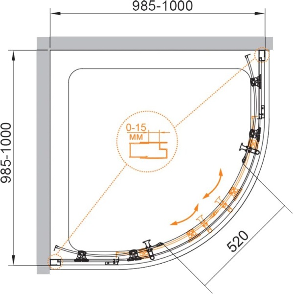 Душевой угол Cezares Eco ECO-O-R-2-100-C-NERO четверть круга  стекла прозрачные, профиль черный