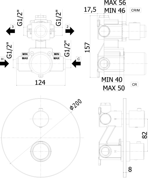 Смеситель для душа Paffoni Light LIQ018CR встраиваемый в стену 
с термостатом 