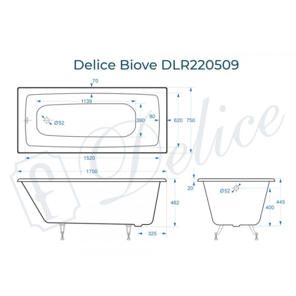 Чугунная ванна Delice Biove DLR220509-AS 170x75 чугун