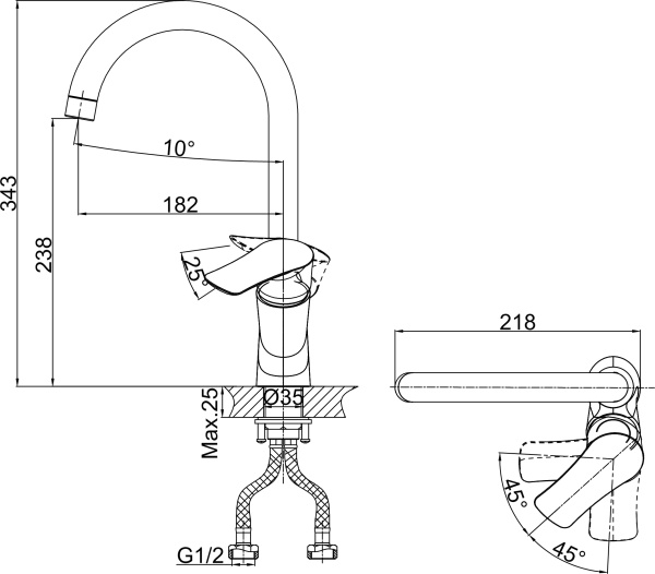 Смеситель для кухни D&K Rhein DA1272441 без подключения к фильтру хром