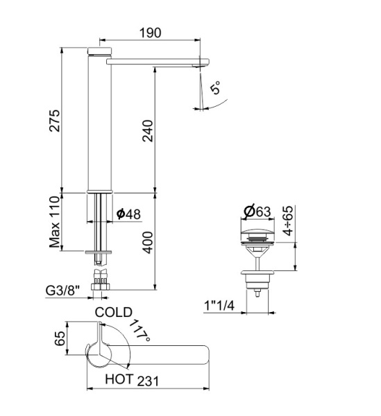 Смеситель для раковины Webert Coral CO830402560 черный