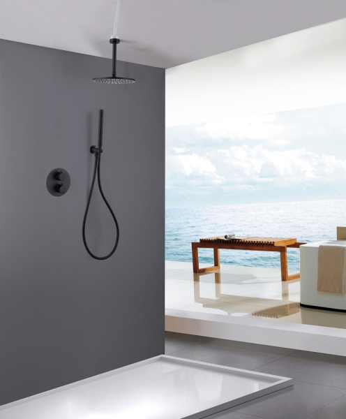 Душевая система со смесителем Abber Kreis AF8121B монтаж встраиваемая в стену без термостата черный матовый