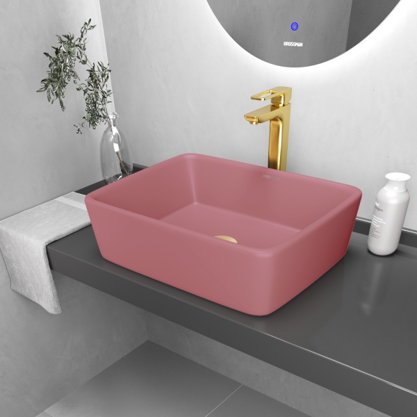 Раковина  прямоугольная Grossman Color GR-3016PIM фаянс цвет розовый матовый
