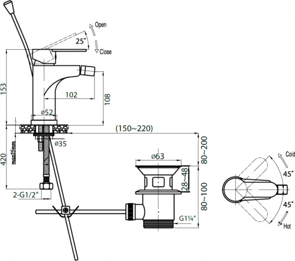 Смеситель для биде Cezares Laconico LACONICO-C-BS-BLC латунь 