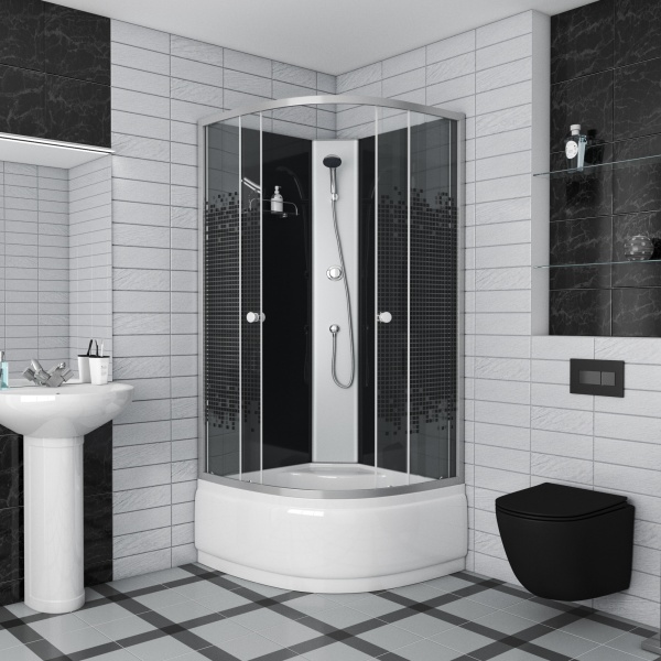 Душевая кабина без крыши Niagara Eco NG-7508-14ВК четверть круга  90x90 стекла прозрачные с узором, профиль матовый хром