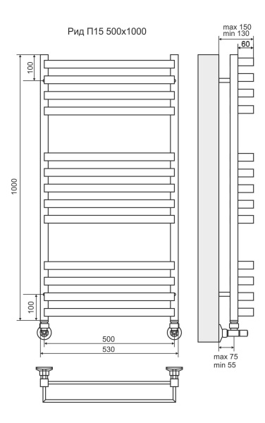 Полотенцесушитель водяной Terminus Рид П13  50x100 4670078513441 хром