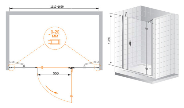 Душевая дверь Cezares Bergamo BERGAMO-B-13-80+60/30-C-Cr-R 90 см стекла прозрачные, профиль хром