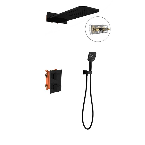 Душевая система со смесителем Vincea  VSFW-103TMB монтаж встраиваемая в стену с термостатом черный