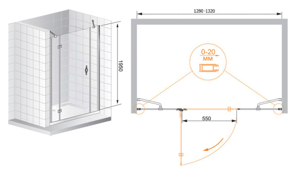 Душевая дверь Cezares Bergamo BERGAMO-B-13-40+60/30-C-Cr-L 90 см стекла прозрачные, профиль хром