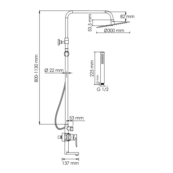 Душевая система со смесителем Wasserkraft  A166.116.137.010.CH монтаж настенная без термостата хром
