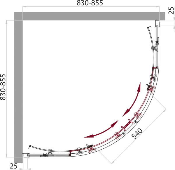 Душевой угол BelBagno Sela SELA-R-2-85-C-Cr четверть круга  стекла , профиль 