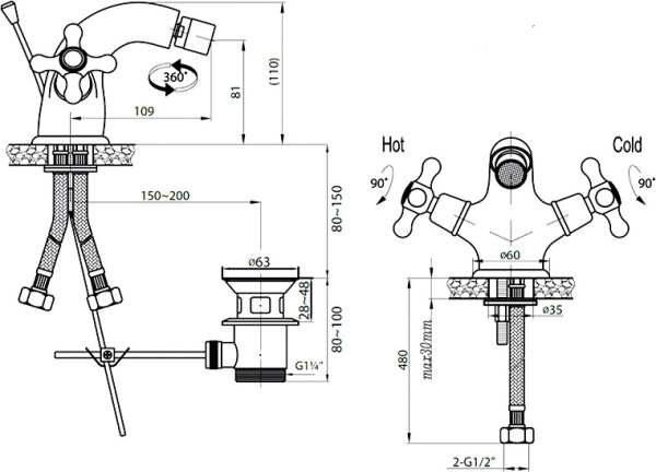 Смеситель для биде Cezares Golf GOLF-BS1-01 латунь 