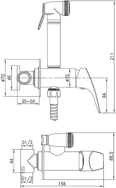 Гигиенический душ Aquanet Atletic AF310-52C встраиваемый в стену хром