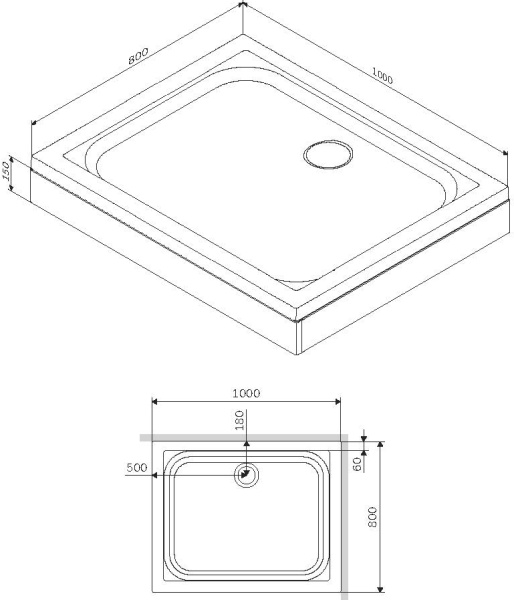 Душевой поддон низкий Am.Pm Gem W90T-404-100280W прямоугольный акрил 100x80 белый