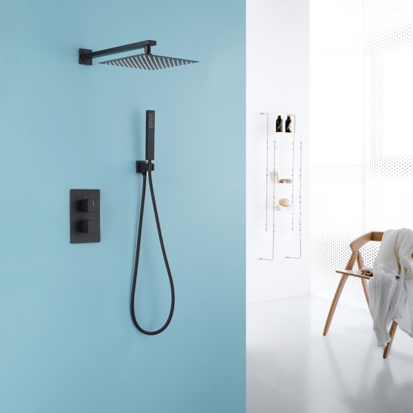 Душевая система со смесителем Abber Daheim AF8251B монтаж настенная без термостата черный матовый