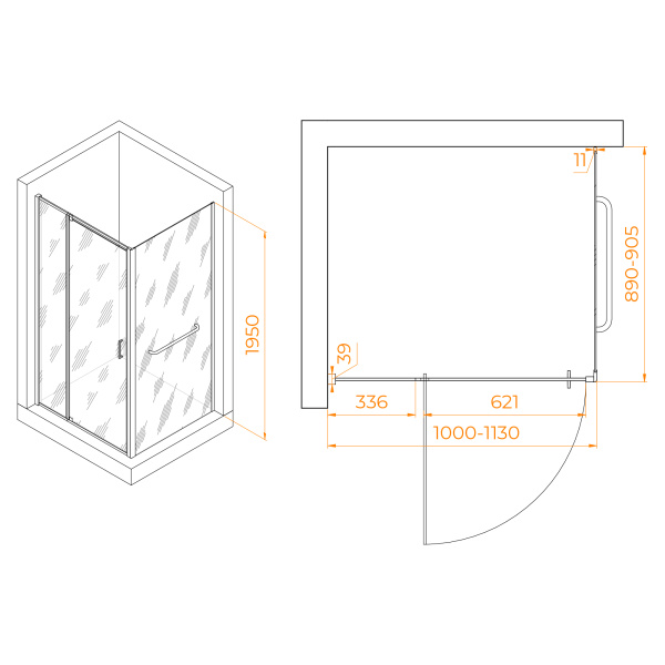 Душевой угол RGW Passage PA-078-1 3508078109-11 прямоугольный 100x90 стекла прозрачные, профиль хром