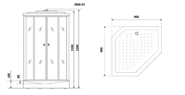 Душевая кабина с крышей Niagara Ultra NG-2506-01 пятиугольная  90x90 стекла тонированные, профиль матовый хром