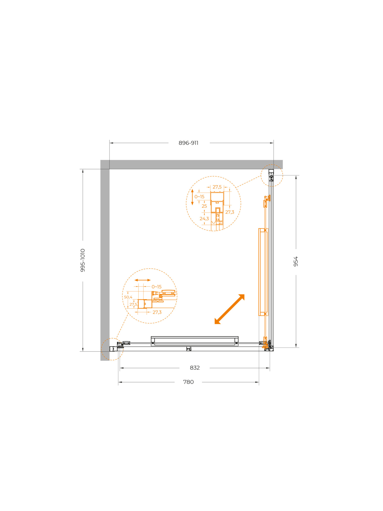 Душевой угол Cezares Lux LUX-AH-FS-1-90/100-C-CR прямоугольный 90x100 стекла прозрачные, профиль хром