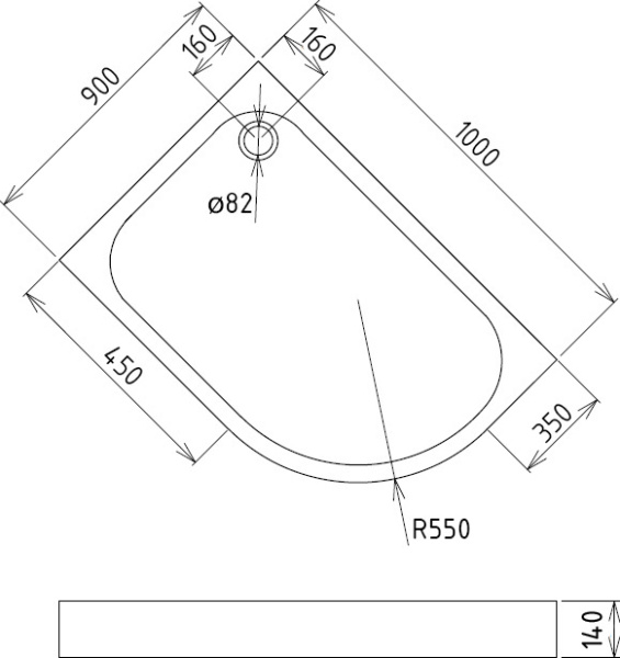 Душевой поддон низкий Gemy  ST19 L ассиметричный акрил 100x90 белый