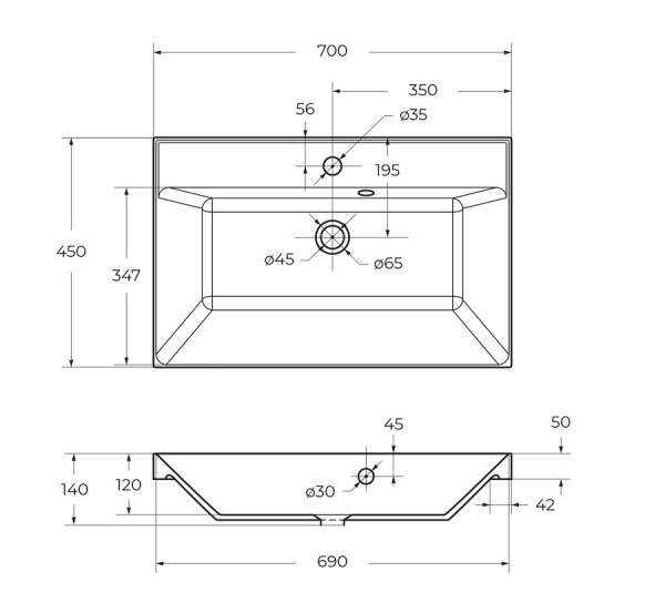 Раковина мебельная прямоугольная BelBagno  BB700/450-LV-ART-AST-NERO литьевой мрамор цвет черный глянцевый
