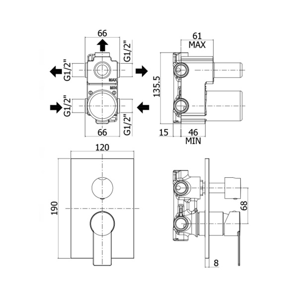 Смеситель для душа Paffoni Tango TA018CR/M встраиваемый в стену 
без термостата 