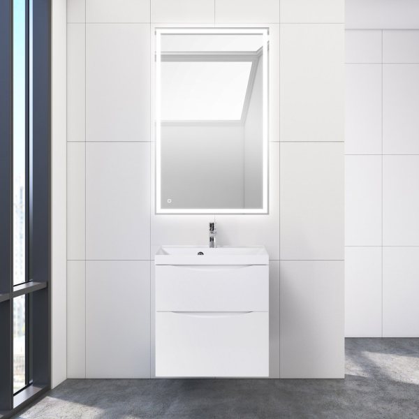 Тумба под раковину подвесная BelBagno Marino-H60 MARINO-H60-600-2C-SO-BL-P 60 см  2 ящика цвет Bianco Lucido 