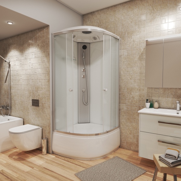 Душевая кабина с крышей Niagara Eco NG-7309-14 четверть круга  100x100 стекла матовые, профиль матовый хром