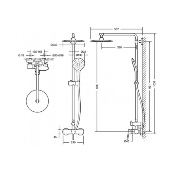 Душевая система со смесителем Bravat Palace F9172217CP-A-RUS монтаж настенная без термостата хром