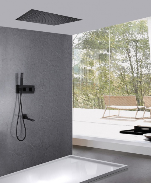 Душевая система со смесителем Abber Daheim AF8254B монтаж настенная без термостата черный матовый