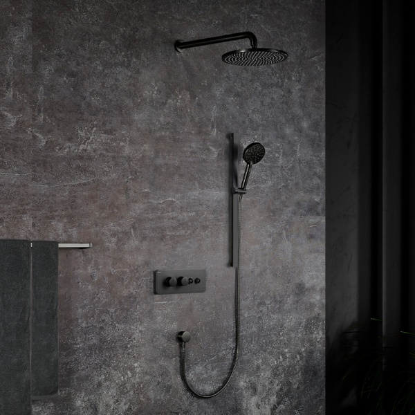 Душевая система со смесителем Black&White Universe U7646GM монтаж встраиваемая  в стену с термостатом вороненая сталь