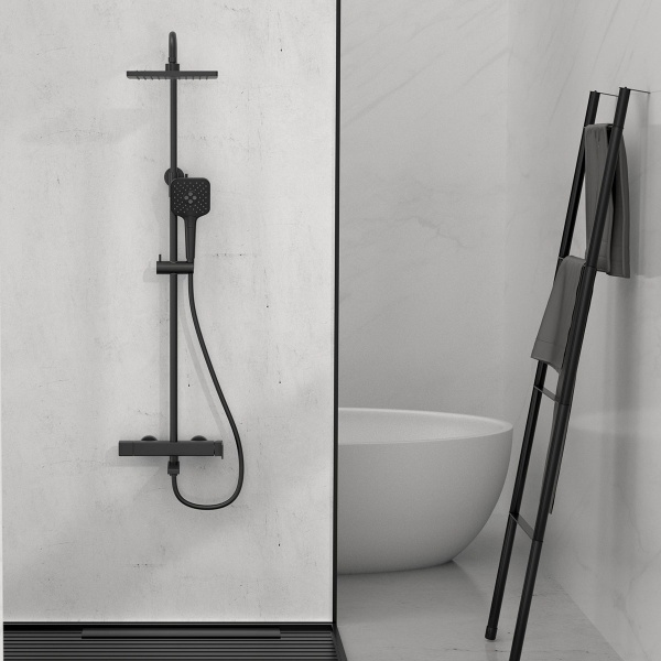 Душевая система со смесителем Vincea Cube VSFS-1C1MB монтаж настенная с термостатом черная матовая