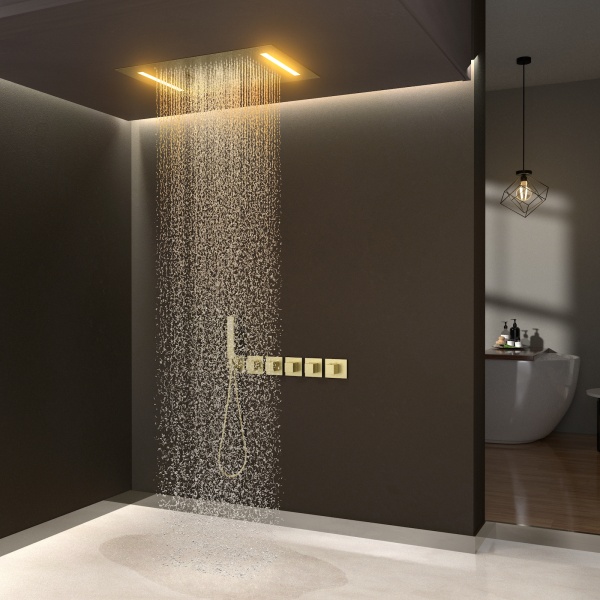 Душевая система со смесителем Timo Petruma SX-5229/17SM монтаж встраиваемая в стену с термостатом матовое золото