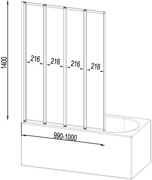 Шторка для ванны складная  Am.Pm Like W80BS-100-140CT 100 см, стекла прозрачные, профиль хром