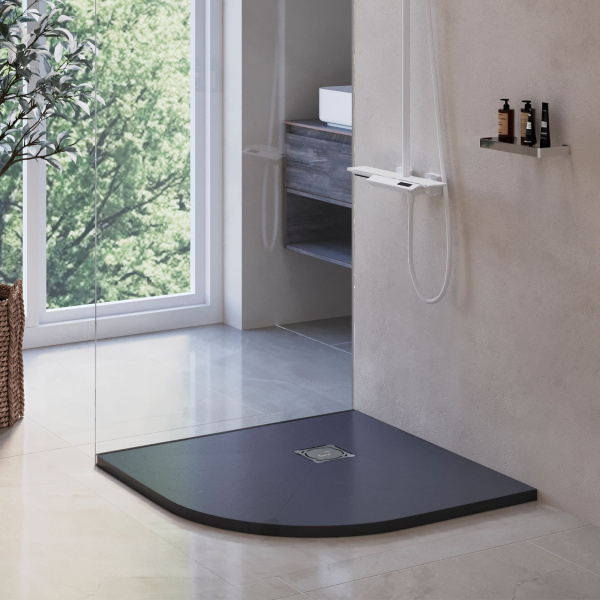 Душевой поддон низкий RGW  16153099-02 четверть круга литьевой мрамор 90x90 графит