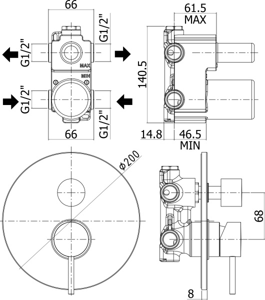 Смеситель для душа Paffoni Light LIG018NO встраиваемый в стену 
без термостата 