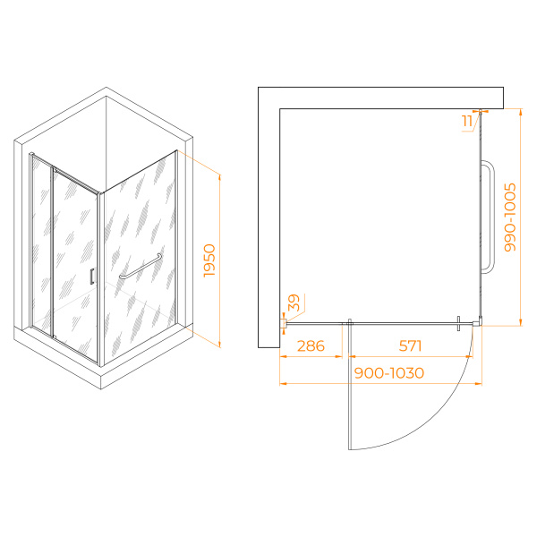 Душевой угол RGW Passage PA-078-1 3508078190-11 прямоугольный 90x100 стекла прозрачные, профиль хром