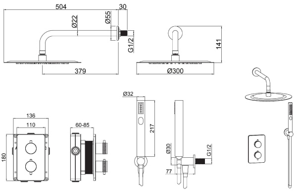 Душевая система со смесителем Allen Brau Priority 5.31013-31 монтаж встраиваемая в стену с термостатом черный матовый