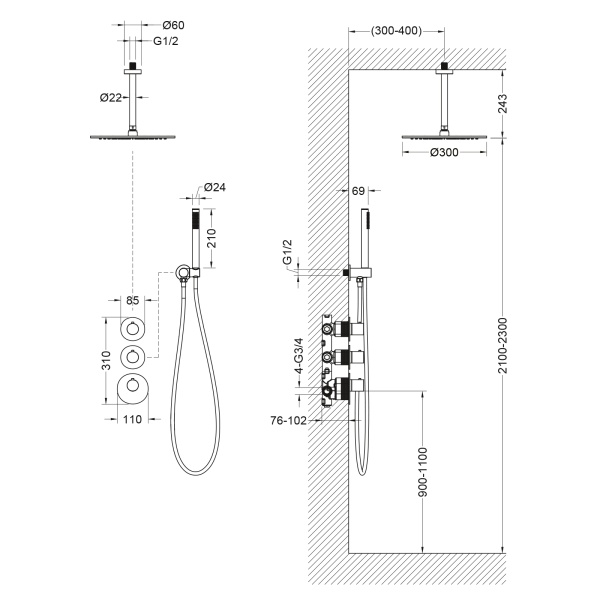 Душевая система со смесителем Timo Saona SX-2399/00SM монтаж встраиваемая в стену без термостата хром