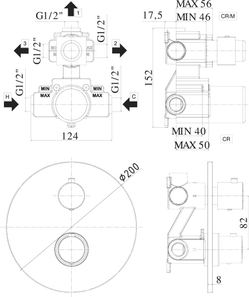 Смеситель для душа Paffoni Light LIQ019CR встраиваемый в стену 
с термостатом 