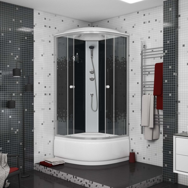 Душевая кабина с крышей Niagara Eco NG-7508-14 четверть круга  90x90 стекла прозрачные с узором, профиль матовый хром