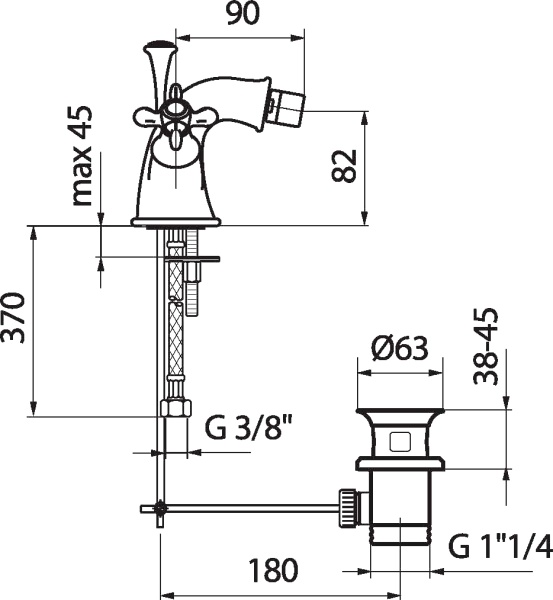 Смеситель для биде Webert Ottocento OT710102065 латунь бронза