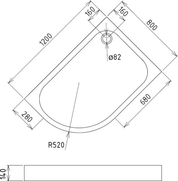 Душевой поддон низкий Gemy  ST18 R ассиметричный акрил 120x80 белый