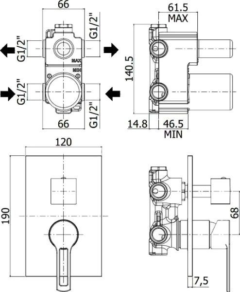 Смеситель для душа Paffoni Ringo RIN018NO/M встраиваемый в стену 
без термостата 