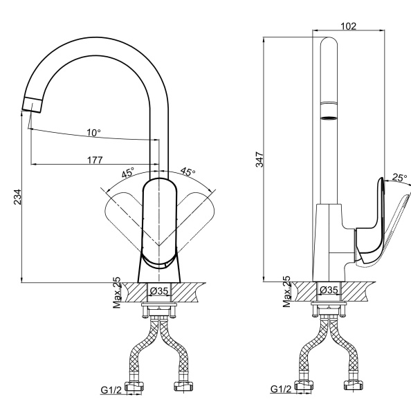 Смеситель для кухни D&K Venice DA1022401 без подключения к фильтру хром
