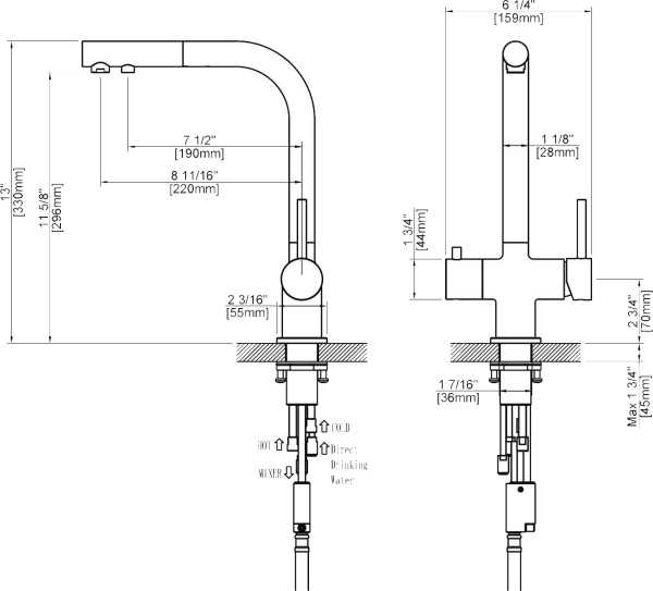 Смеситель для кухни Timo Saona 2356/03FL с подключением к фильтру черный