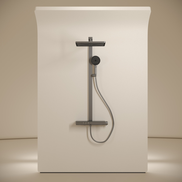 Душевая система со смесителем Sancos Vos SC6100GG монтаж настенный с термостатом вороненая сталь