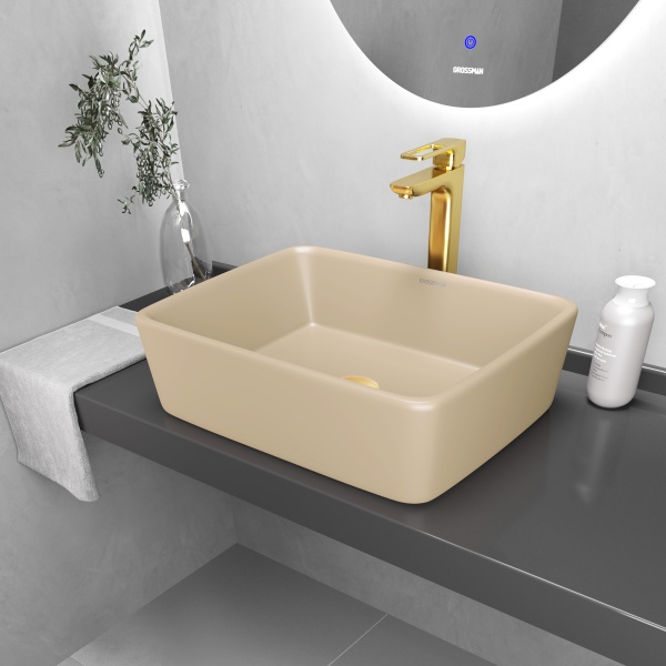 Раковина  прямоугольная Grossman Color GR-3016BEM фаянс цвет бежевый матовый
