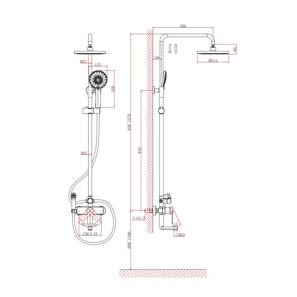 Душевая система со смесителем D&K Bayern.Furth DA1524701B18 монтаж настенная без термостата хром