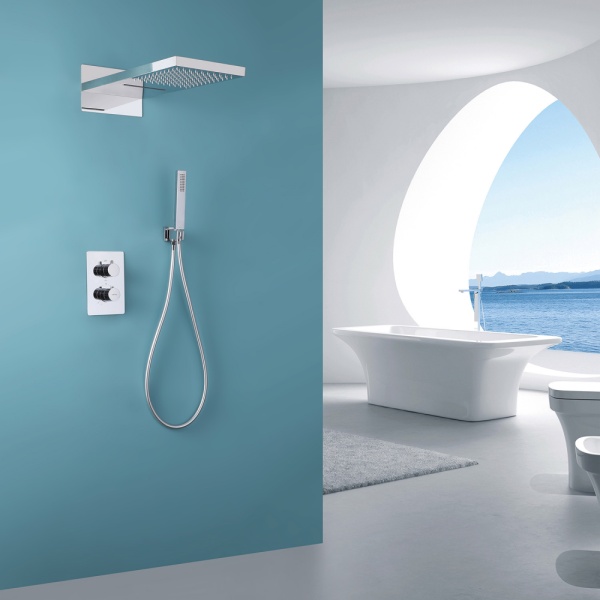 Душевая система со смесителем Abber Weiss Insel AF8052 монтаж встраиваемая в стену с термостатом хром