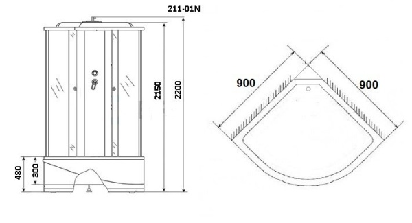 Душевая кабина с крышей Niagara Ultra NG-211-01N четверть круга  90x90 стекла тонированные, профиль черный